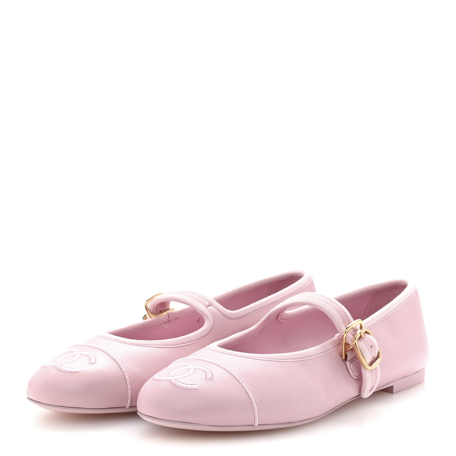 Chanel Lambskin Mary Jane Flats 37.5 Light Pink 4 of 9