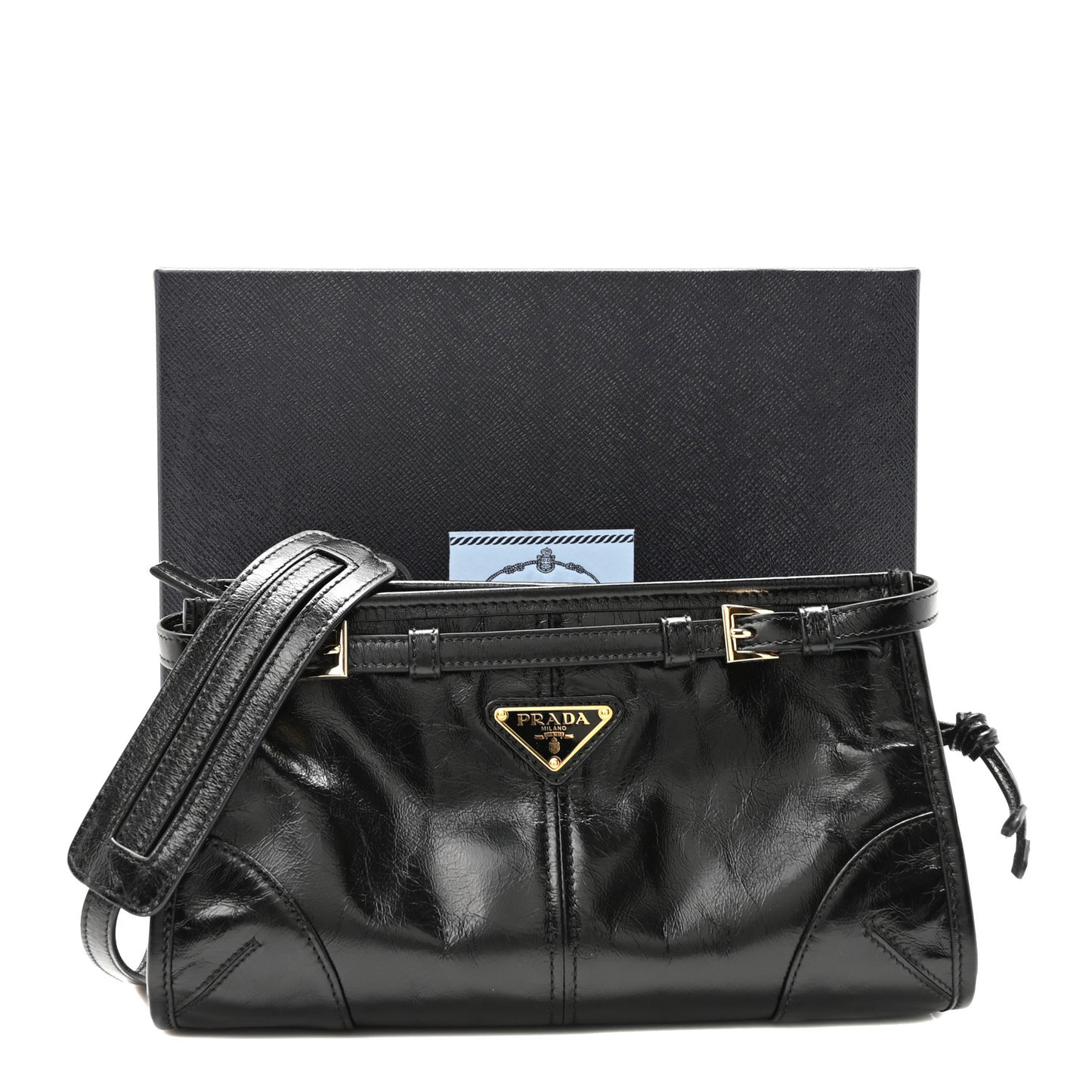 Glossy Calfskin Triangle Small Bonnie Shoulder Bag Black