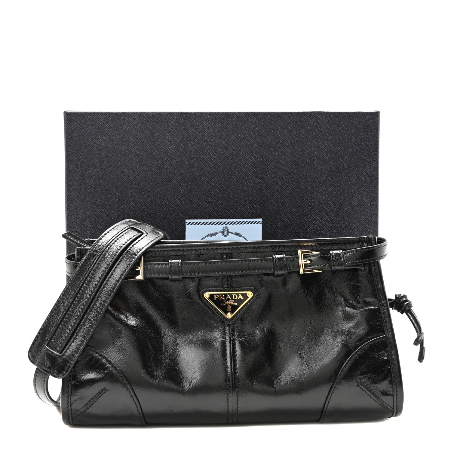 Prada Glossy Calfskin Triangle Small Bonnie Shoulder Bag Black 10 of 10
