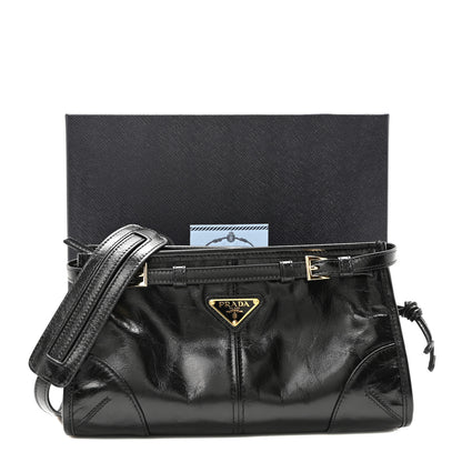 Prada Glossy Calfskin Triangle Small Bonnie Shoulder Bag Black 10 of 10