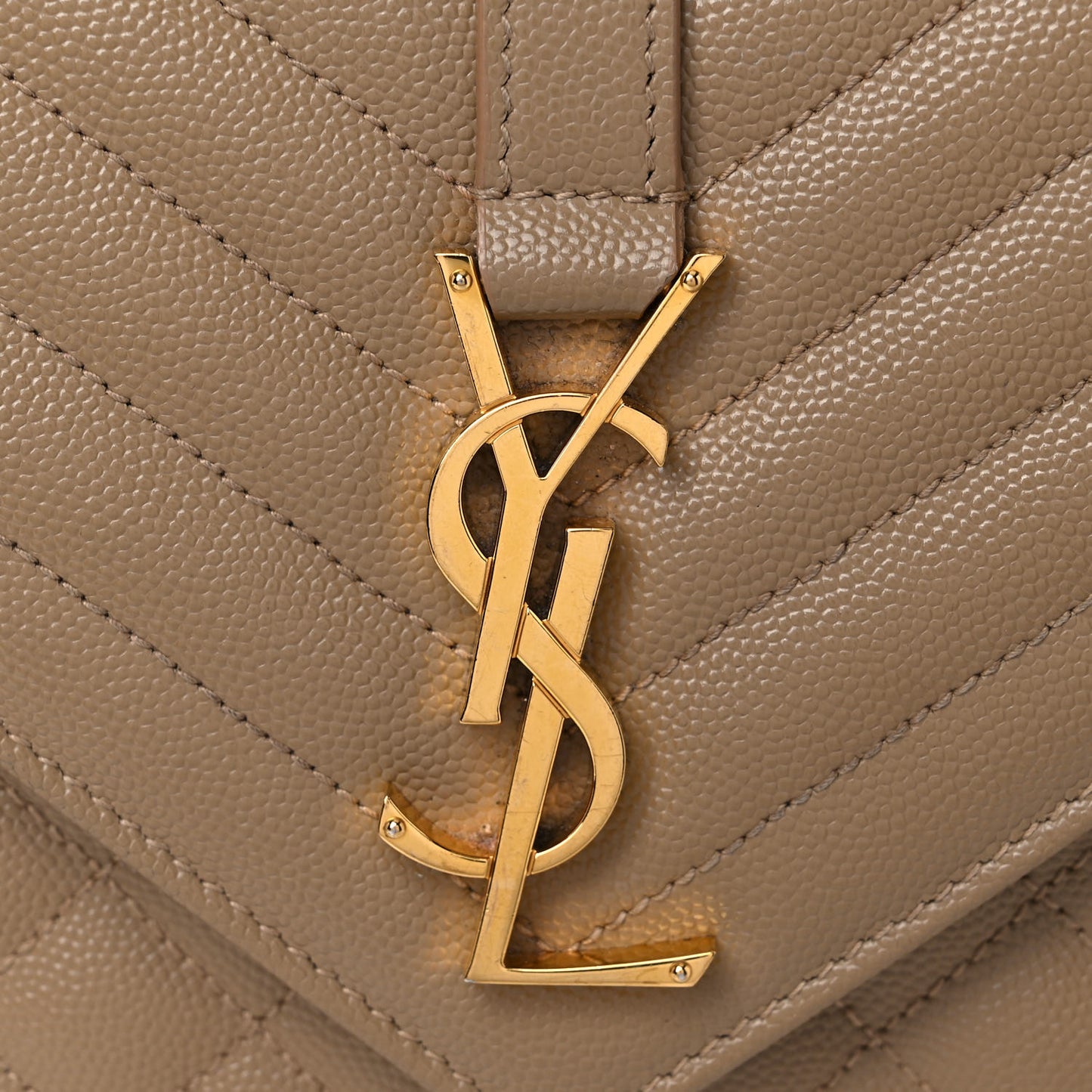 Grain De Poudre Textured Mixed Matelasse Medium Triquilt Monogram Satchel Dark Beige