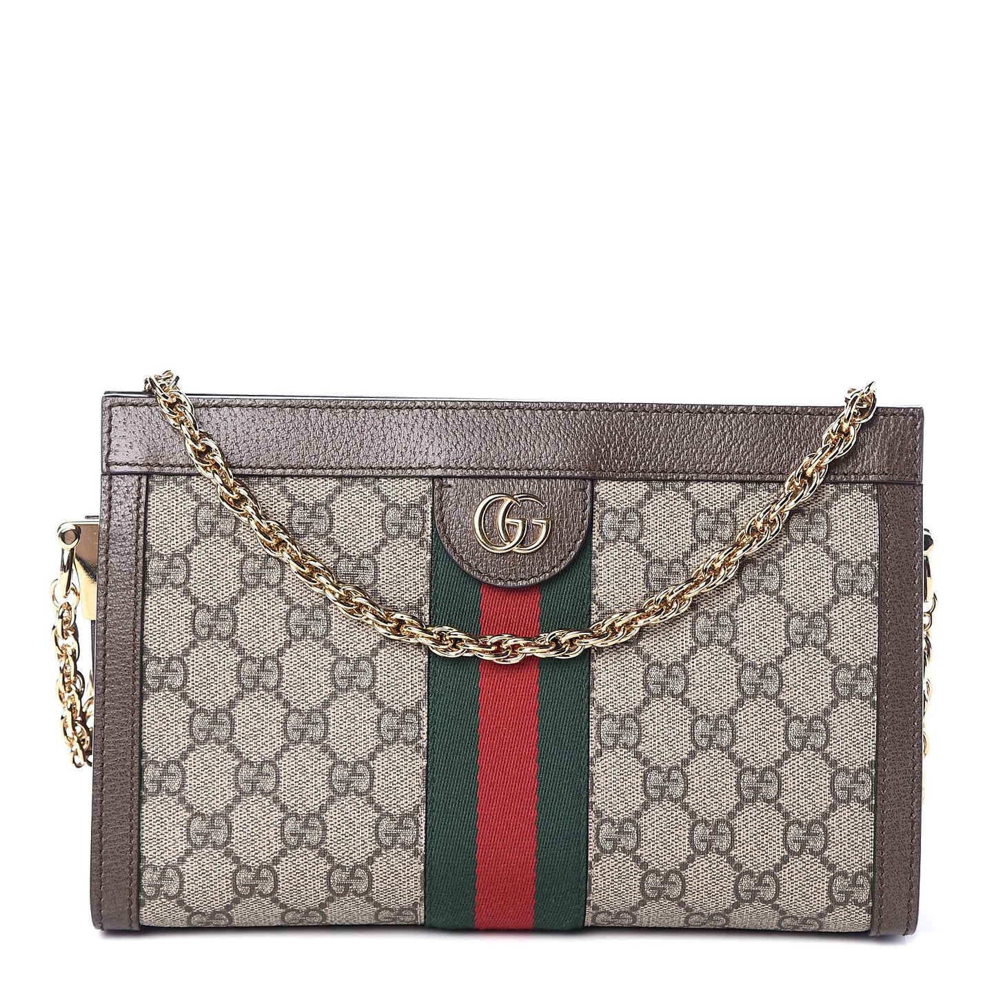 GG Supreme Monogram Web Small Ophidia Chain Shoulder Bag Brown
