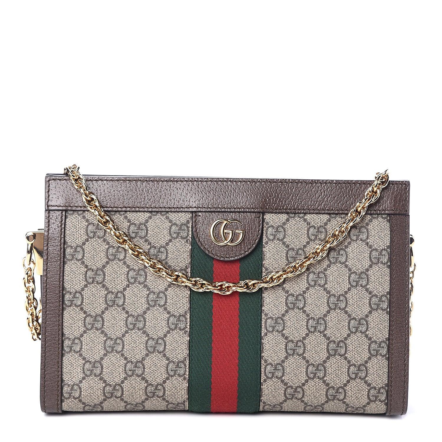 Gucci GG Supreme Monogram Web Small Ophidia Chain Shoulder Bag Brown 1 of 8