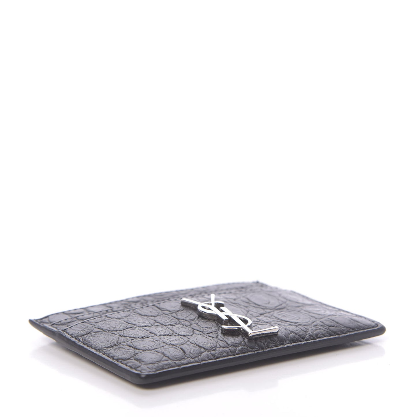 Calfskin Crocodile Embossed Monogram Credit Card Case Black