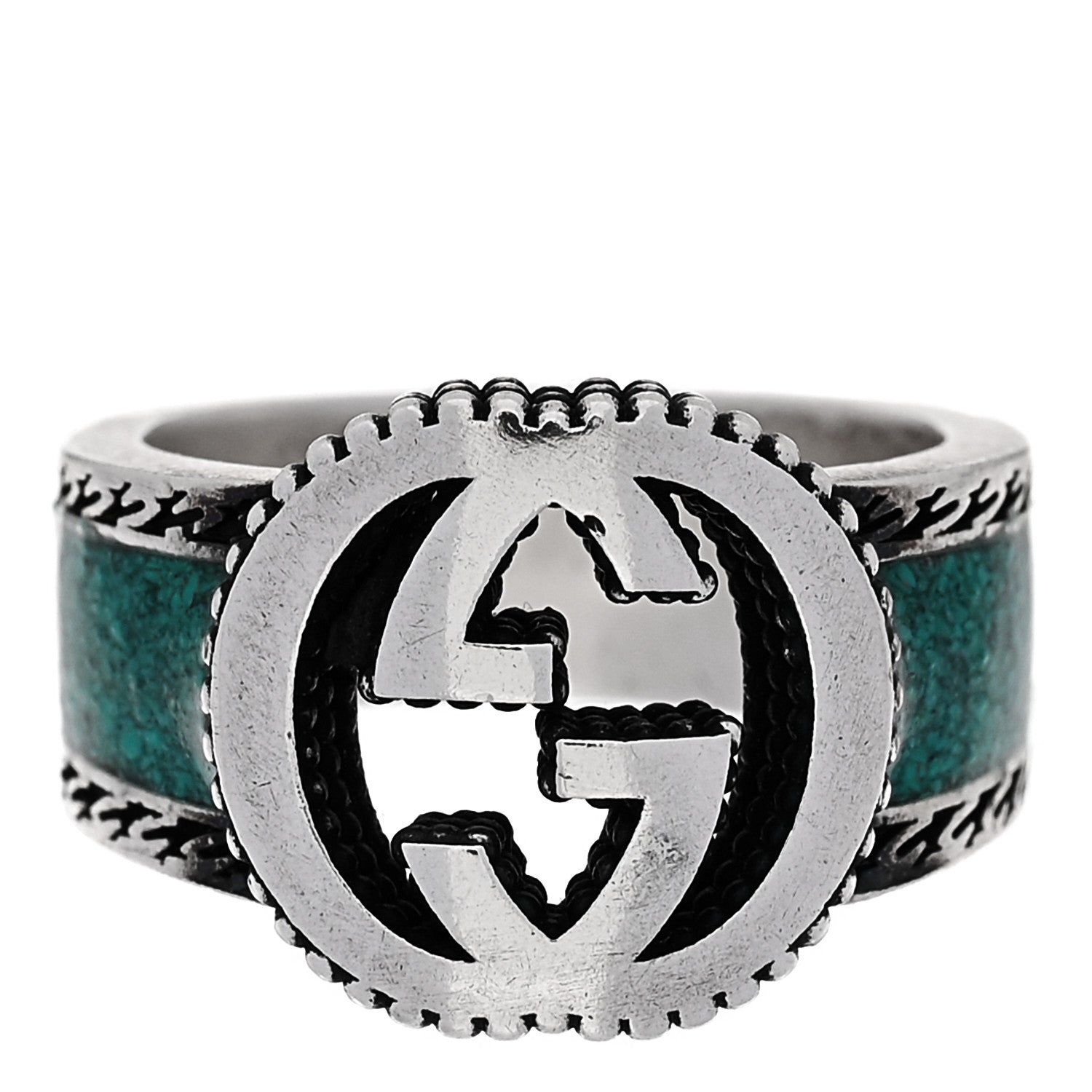 Gucci Sterling Silver Enamel Interlocking G Band Ring 50 5.25