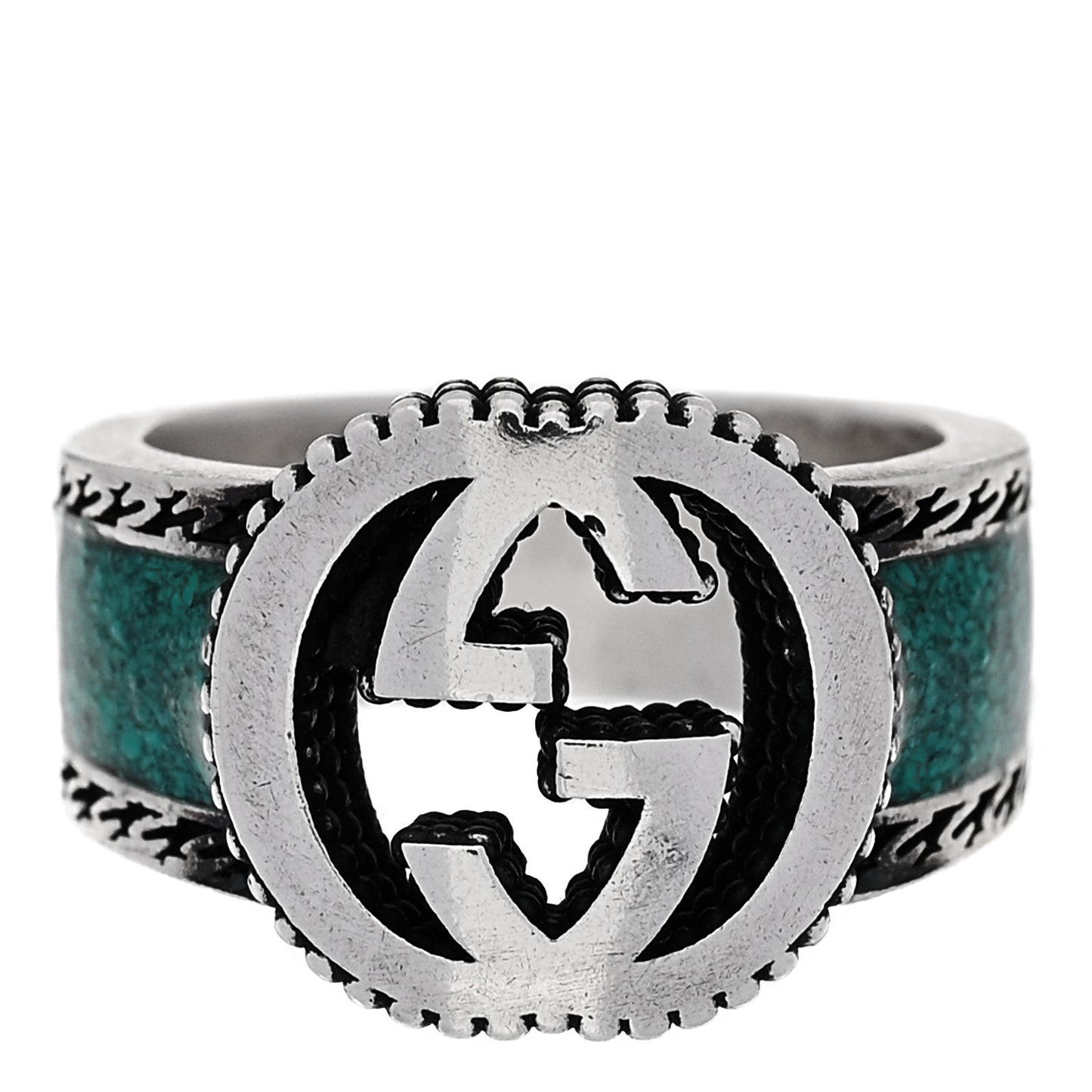 Sterling Silver Enamel Interlocking G Band Ring 50 5.25 Turquoise