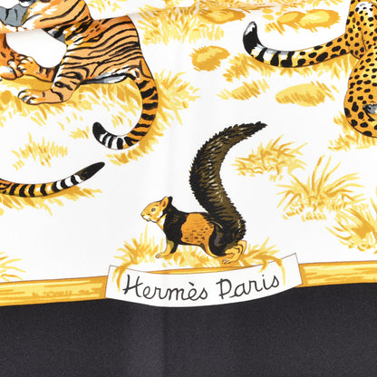 Hermes Silk Tendresse Feline Scarf 90 Black White Vieil Or 3 of 4
