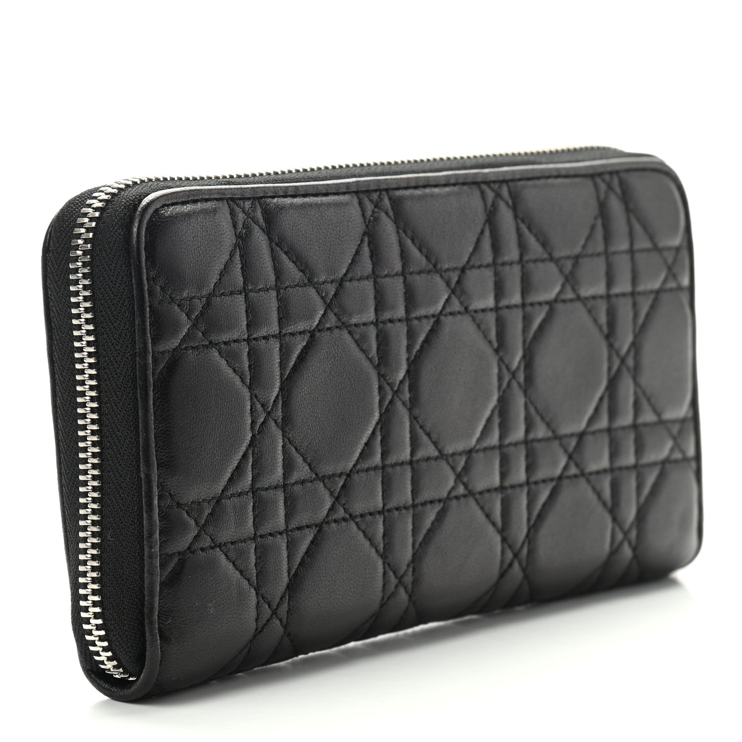 Christian Dior Lambskin Cannage Lady Dior Zip Wallet Black 3 of 7