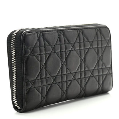 Christian Dior Lambskin Cannage Lady Dior Zip Wallet Black 3 of 7