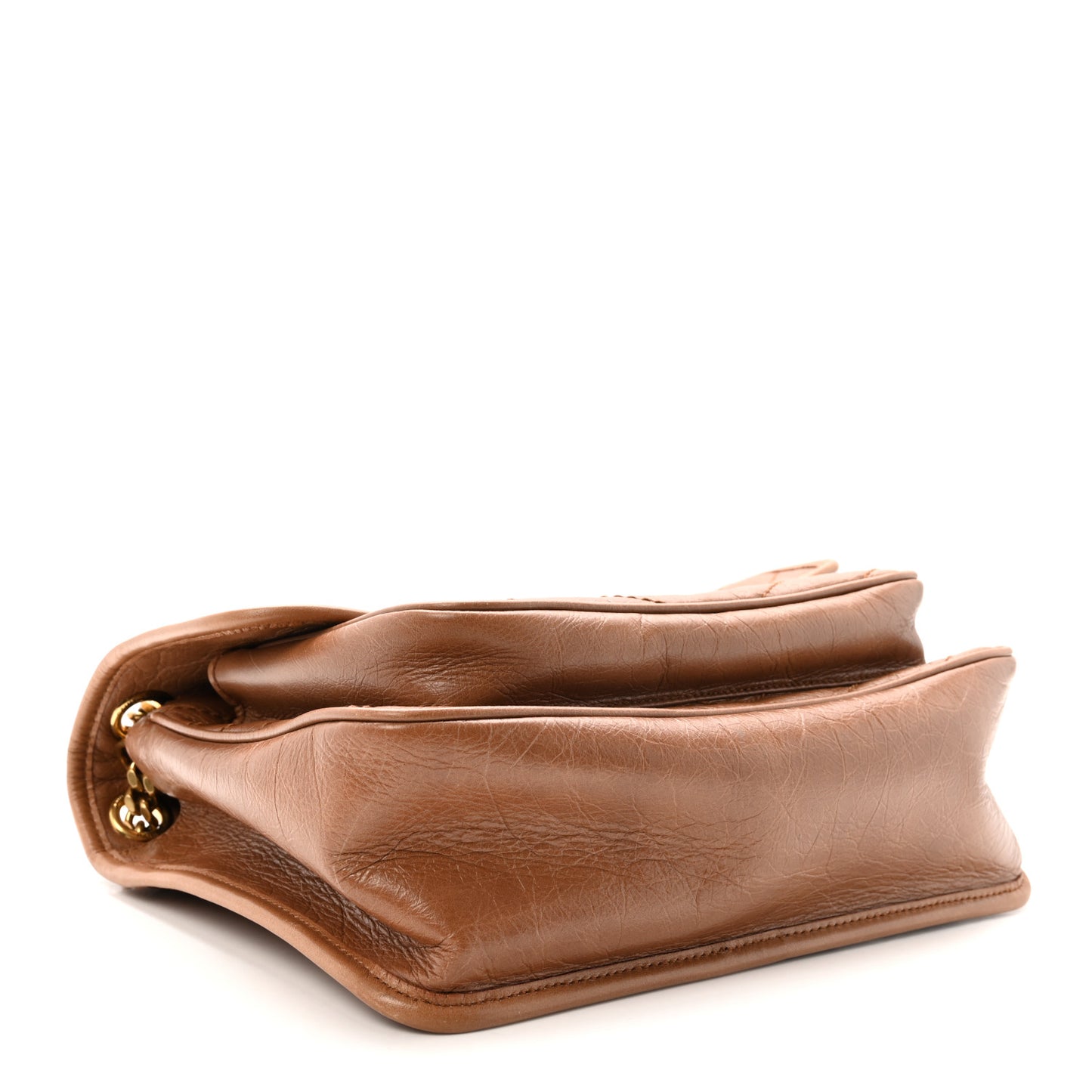 Crinkled Calfskin Matelasse Monogram Medium Niki Chain Satchel Caramel