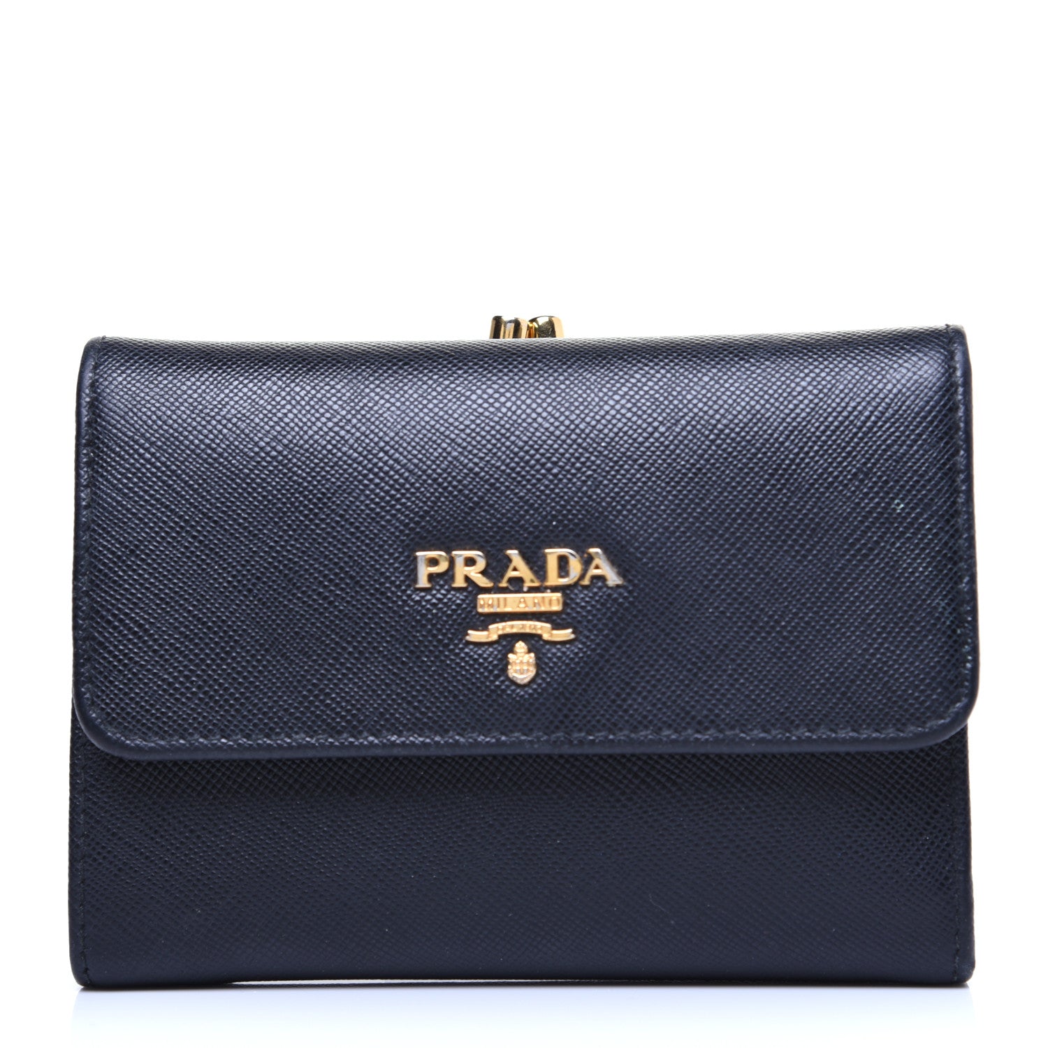 Prada Saffiano Metal Flap Compact Wallet Black 1 of 11