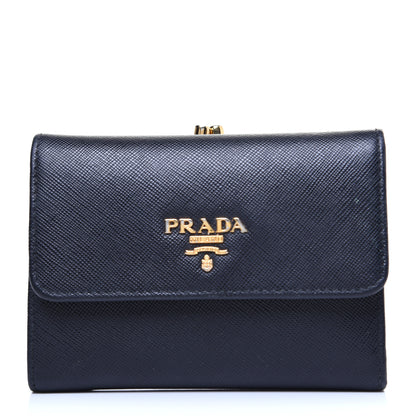 Prada Saffiano Metal Flap Compact Wallet Black 1 of 11