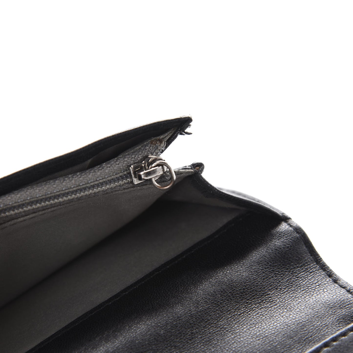 Lambskin Camellia Embossed Yen Wallet Black