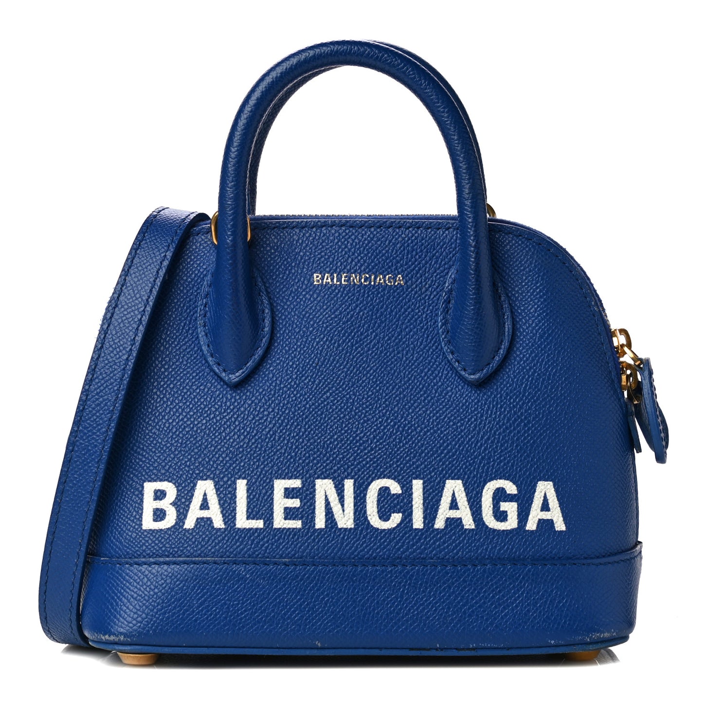 Signature Grained Calfskin Logo XXS Ville Top Handle Bag Bleu Roi White