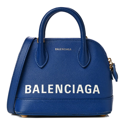 Balenciaga Signature Grained Calfskin Logo XXS Ville Top Handle Bag Bleu Roi White 1 of 20