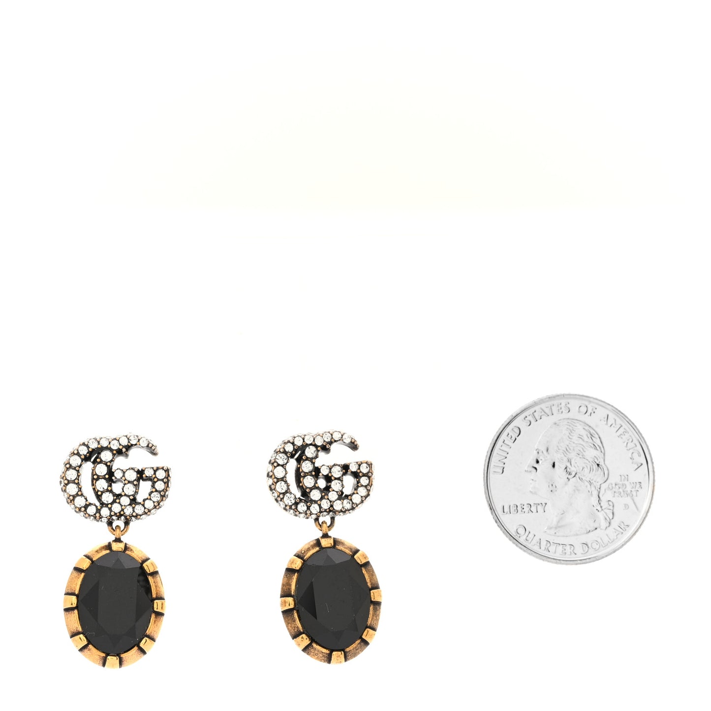 Crystal Double G Earrings Black Aged Gold