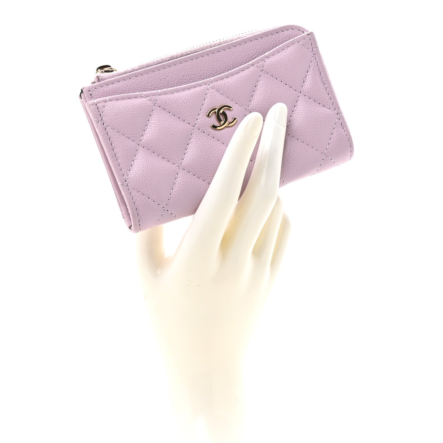 Chanel Caviar Quilted CC Zip Around Card Holder Light Purple 2 of 12