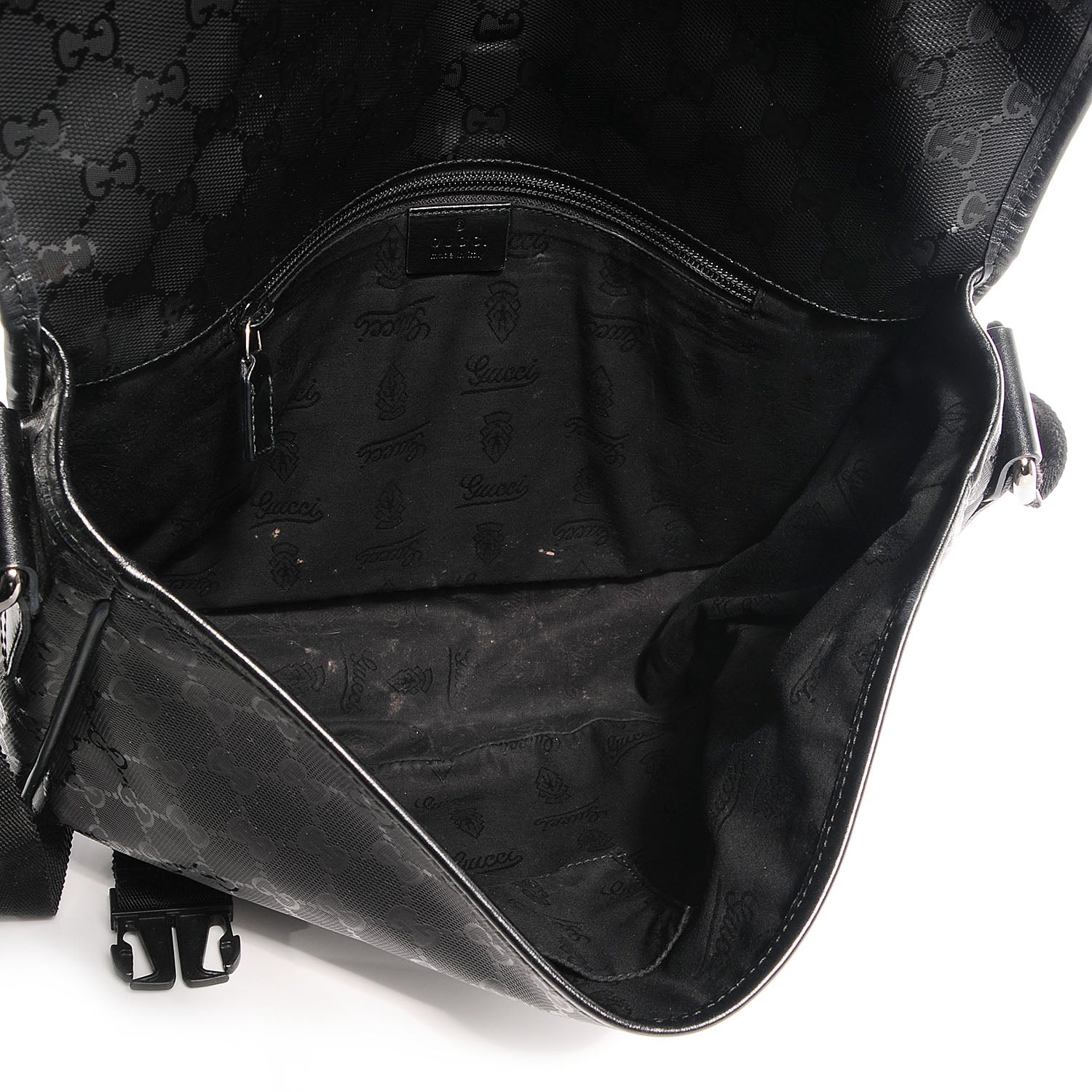 Gucci Imprime Monogram Medium Double Buckle Flap Messenger Bag Black 5 of 7