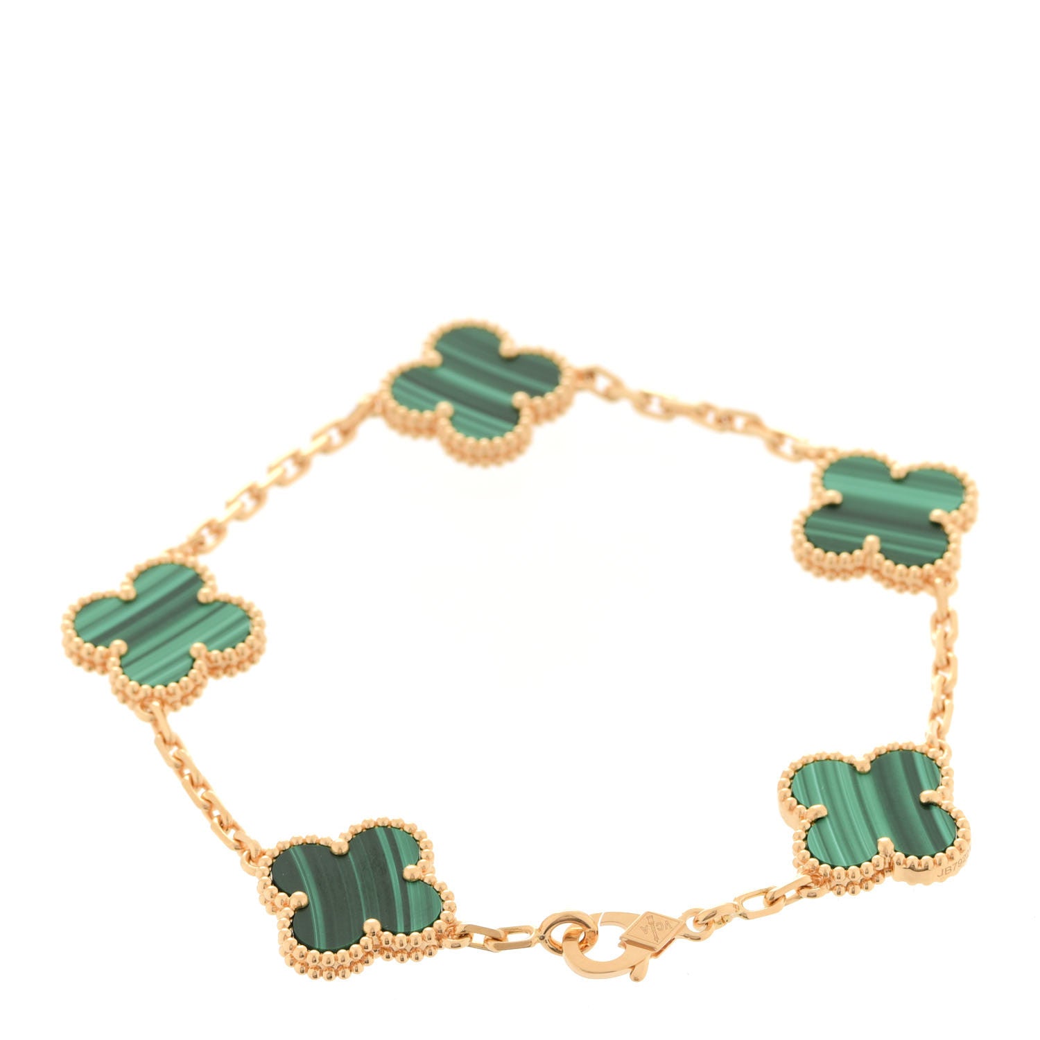 Van Cleef & Arpels 18K Yellow Gold Malachite 5 Motifs Vintage Alhambra Bracelet 3 of 7