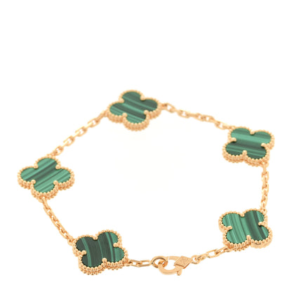 Van Cleef & Arpels 18K Yellow Gold Malachite 5 Motifs Vintage Alhambra Bracelet 3 of 7