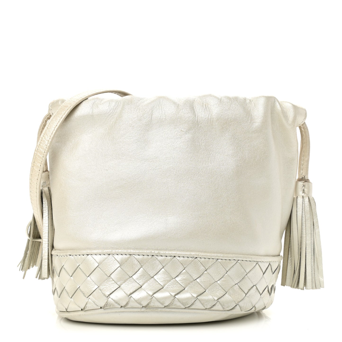 Nappa Intrecciato Drawstring Bucket Bag White