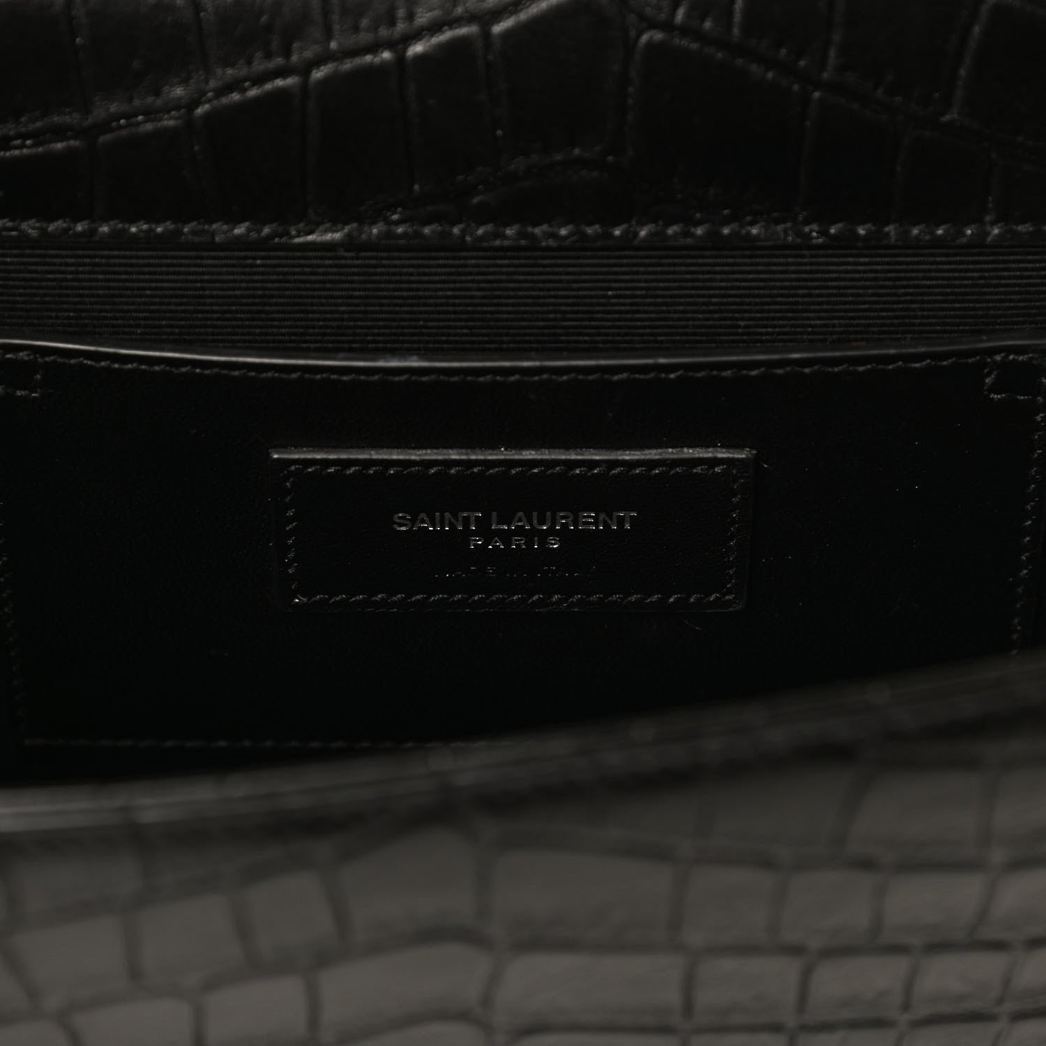 Saint Laurent Calfskin Crocodile Embossed Medium Classic Monogram Kate Tassel Satchel Black 6 of 13