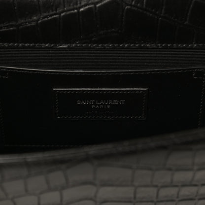 Saint Laurent Calfskin Crocodile Embossed Medium Classic Monogram Kate Tassel Satchel Black 6 of 13