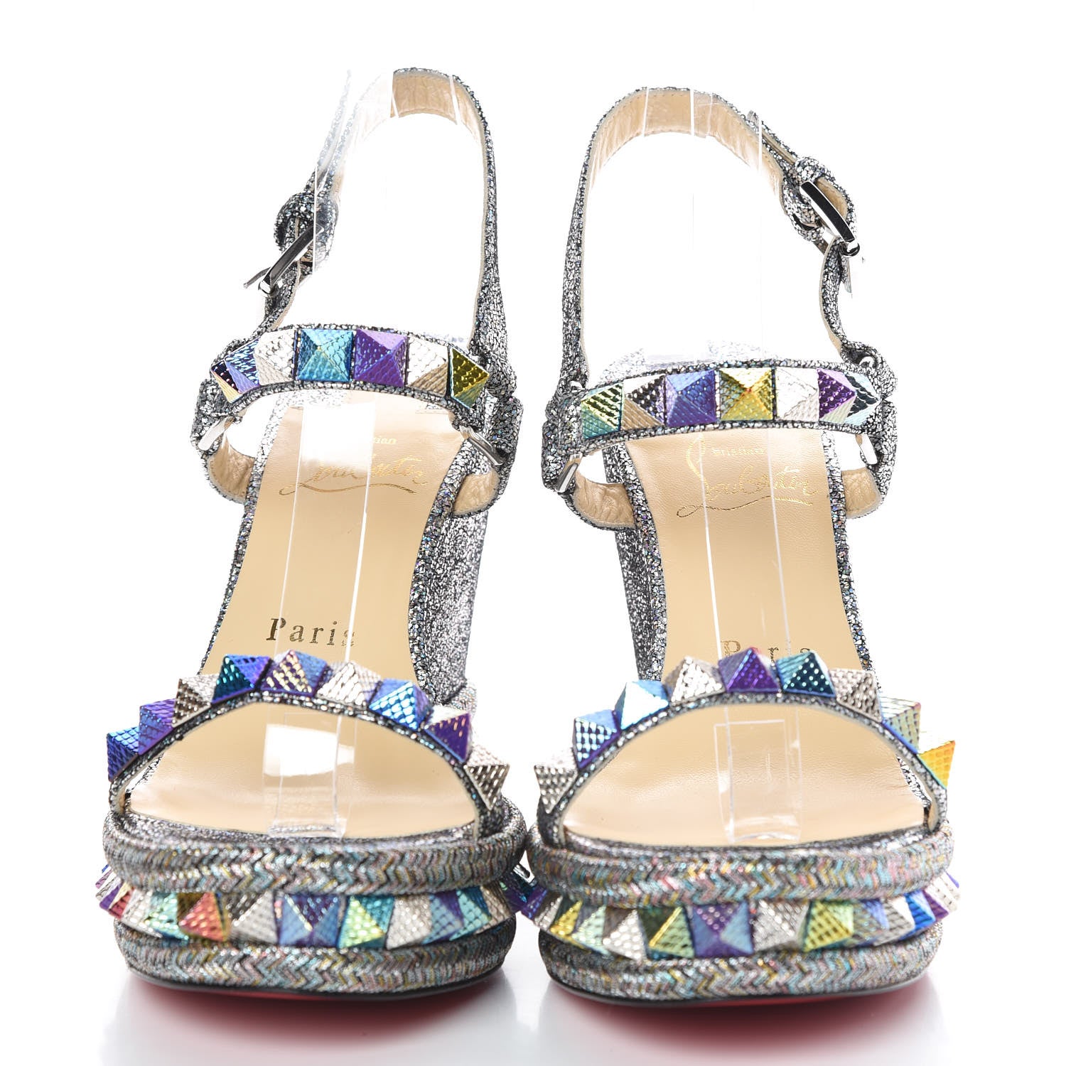 Christian Louboutin Nappa Mica Pyraclou 110 Wedge Sandals 38 Silver 2 of 8