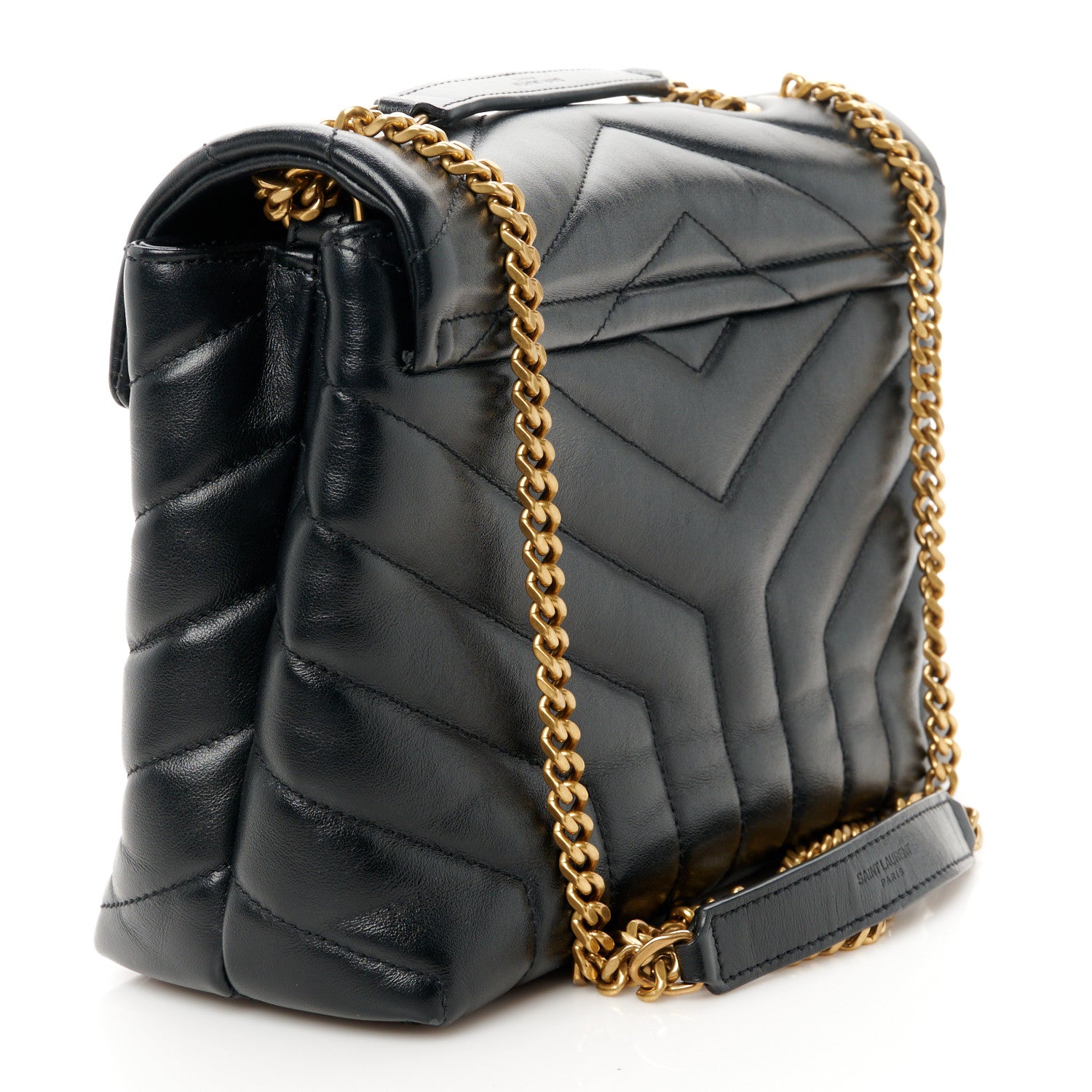 Saint Laurent Calfskin Y Quilted Monogram Small Loulou Chain Satchel Black 3 of 11