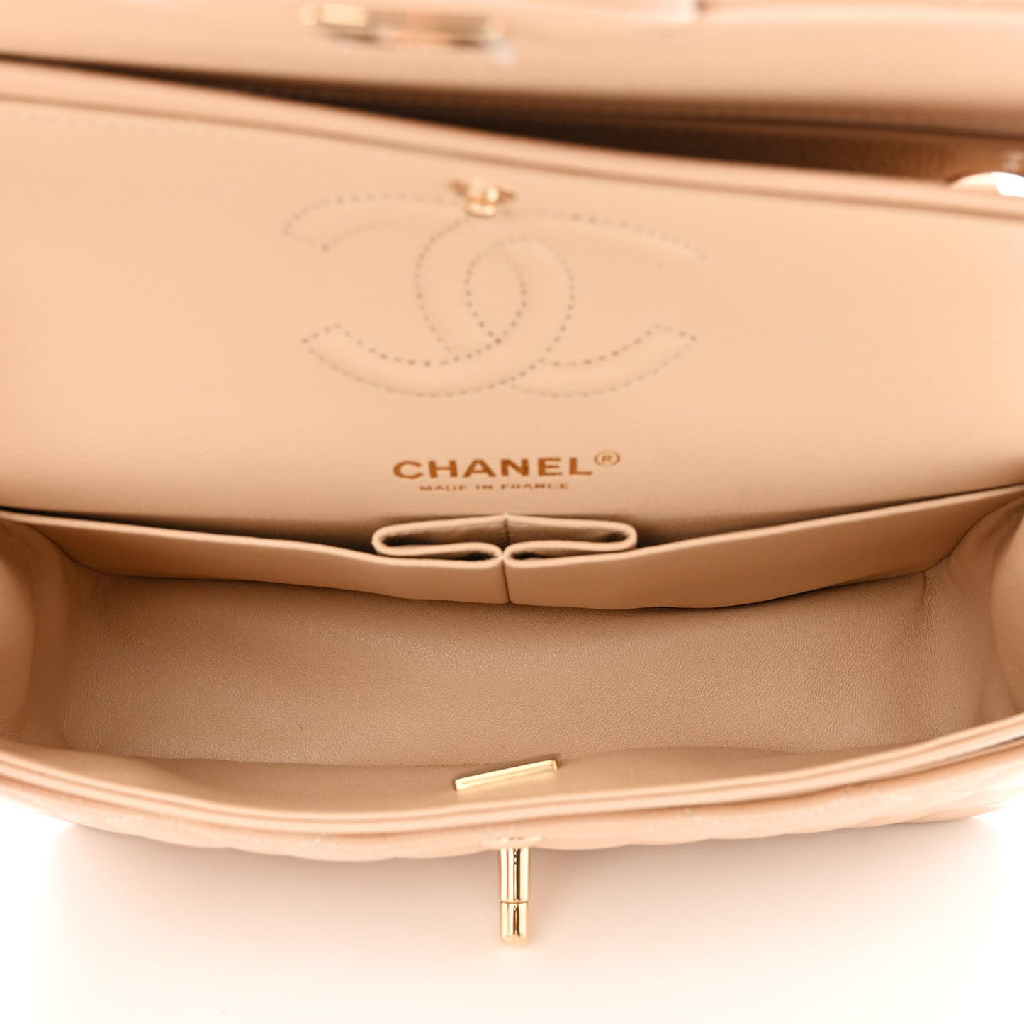 Caviar Quilted Small Double Flap Beige