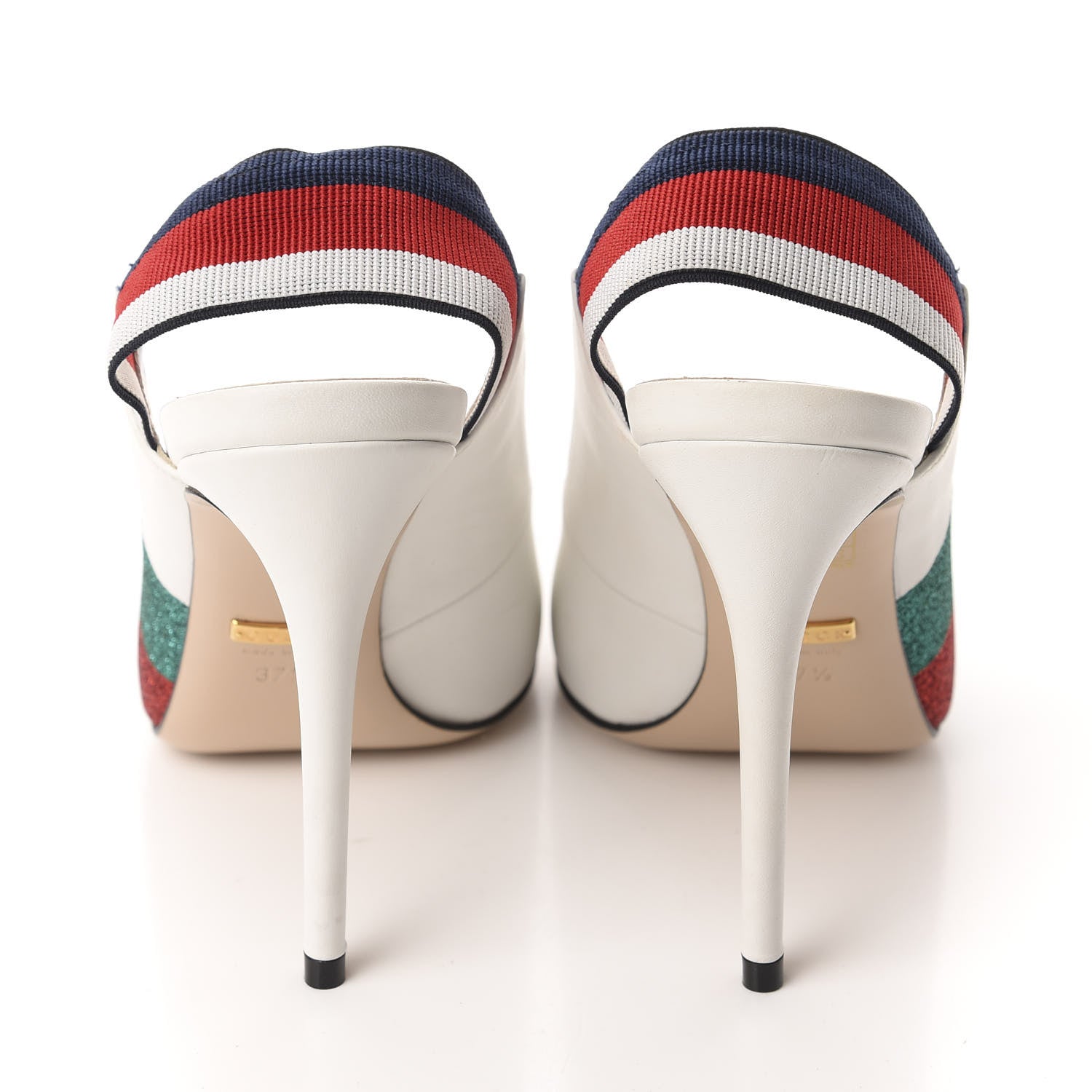 Gucci Calfskin Glitter Web High Heel Slingback Pumps 37.5 White 5 of 12
