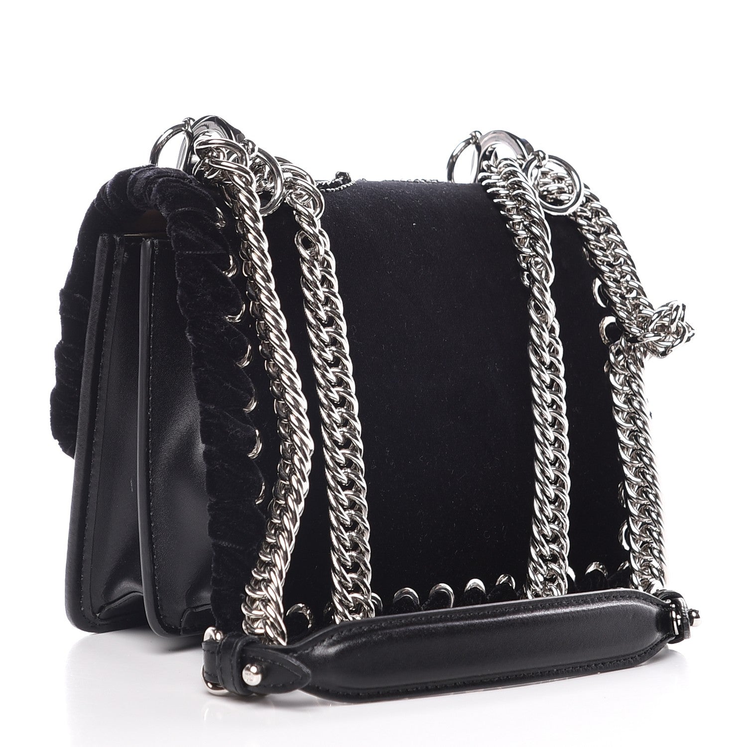Fendi Velvet Vitello Liberty Crystal Logo Lace Up Small Kan I Shoulder Bag Black 3 of 8