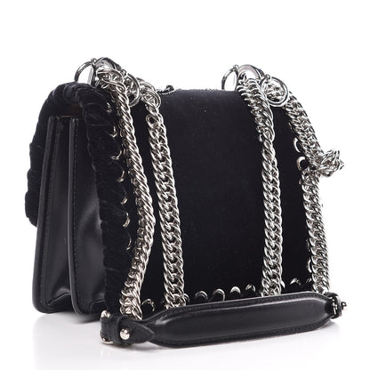 Fendi Velvet Vitello Liberty Crystal Logo Lace Up Small Kan I Shoulder Bag Black 3 of 8