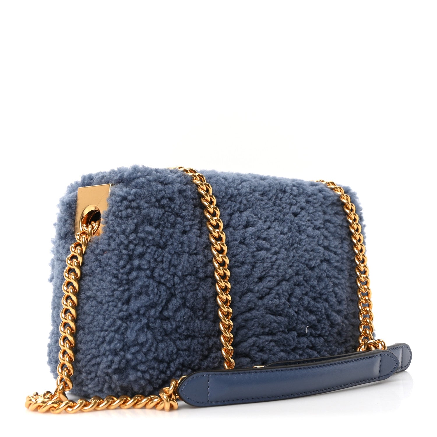 Fendi Shearling Lambskin FF Midi Chain Baguette Mirto 3 of 10