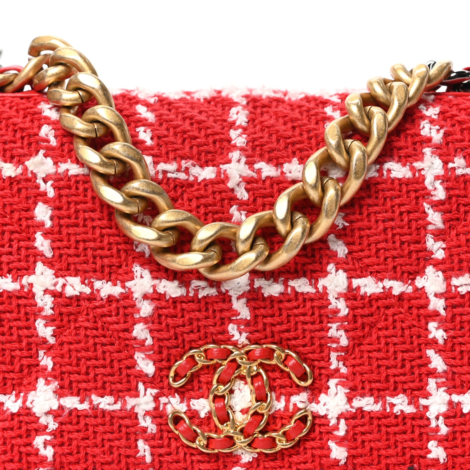 Chanel Tweed Quilted Chanel 19 Wallet On Chain WOC Red White 9 of 11