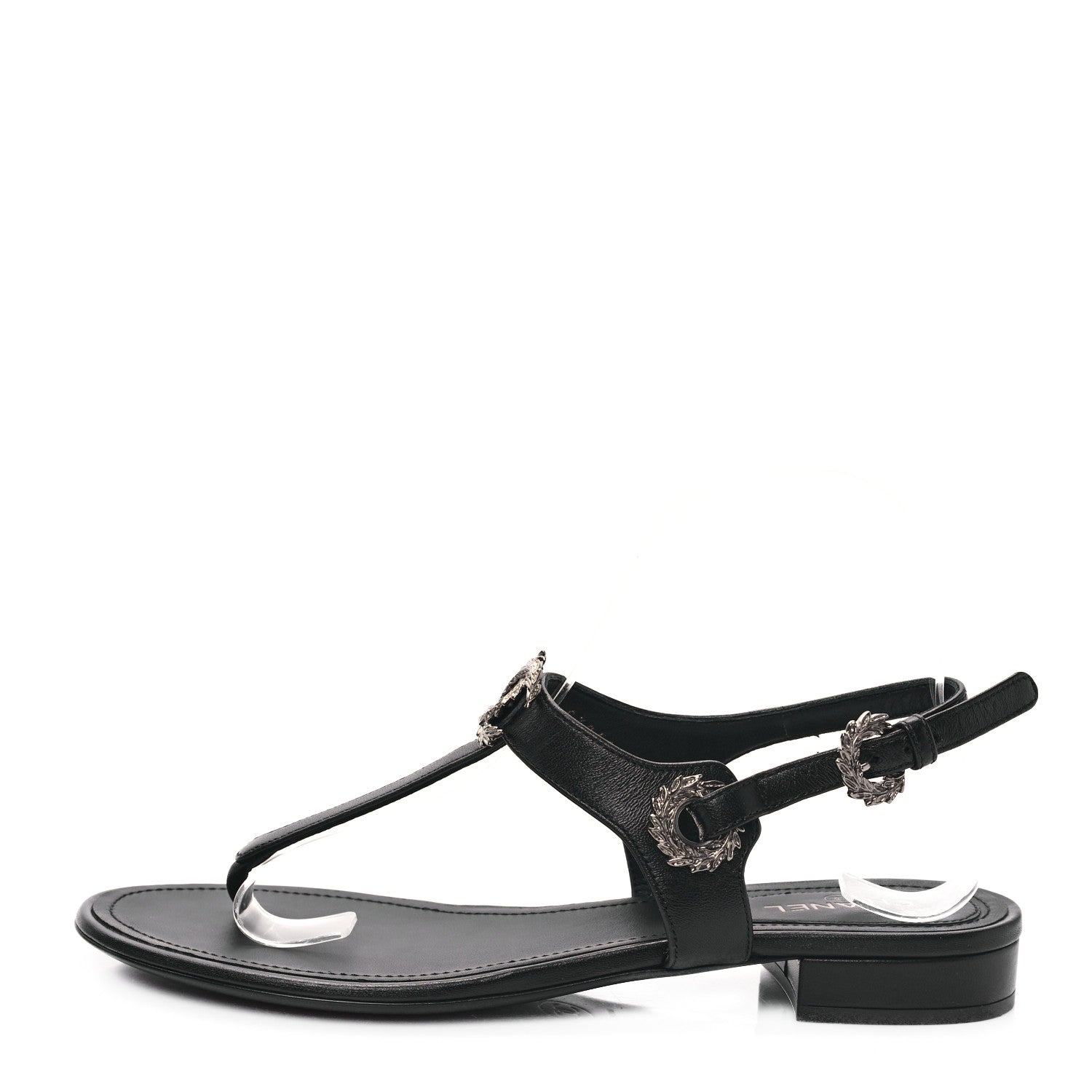 Chanel Lambskin Leaf CC Thong Sandals 38.5 Black 1 of 9