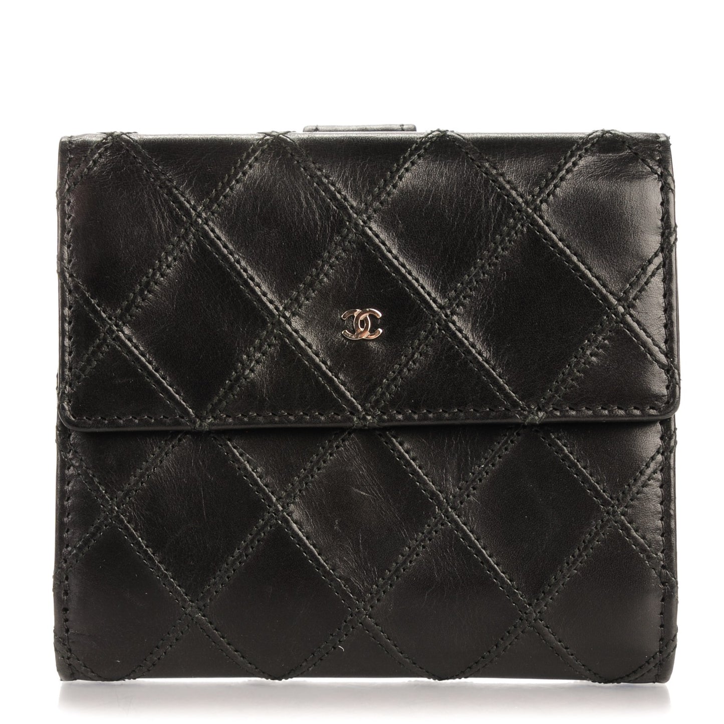 Lambskin Stitched French Wallet Black