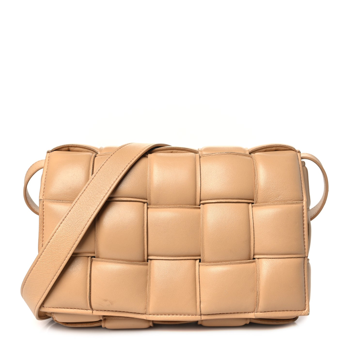 Nappa Maxi Intrecciato Padded Cassette Crossbody Bag Almond