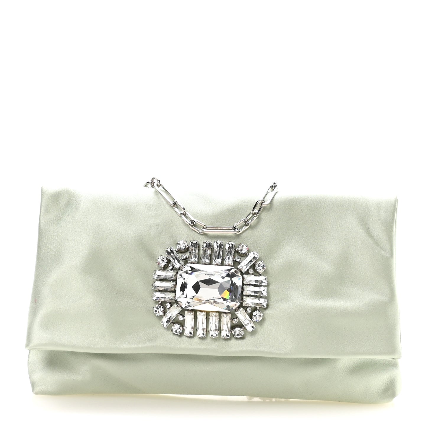 Satin Crystal Titania Clutch Green