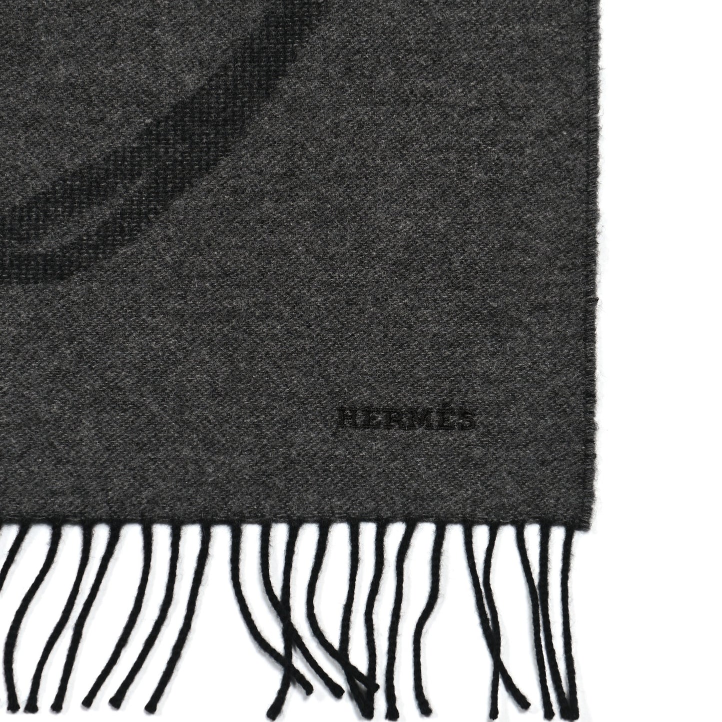 Cashmere Fringe Stole Black Gris Flanelle