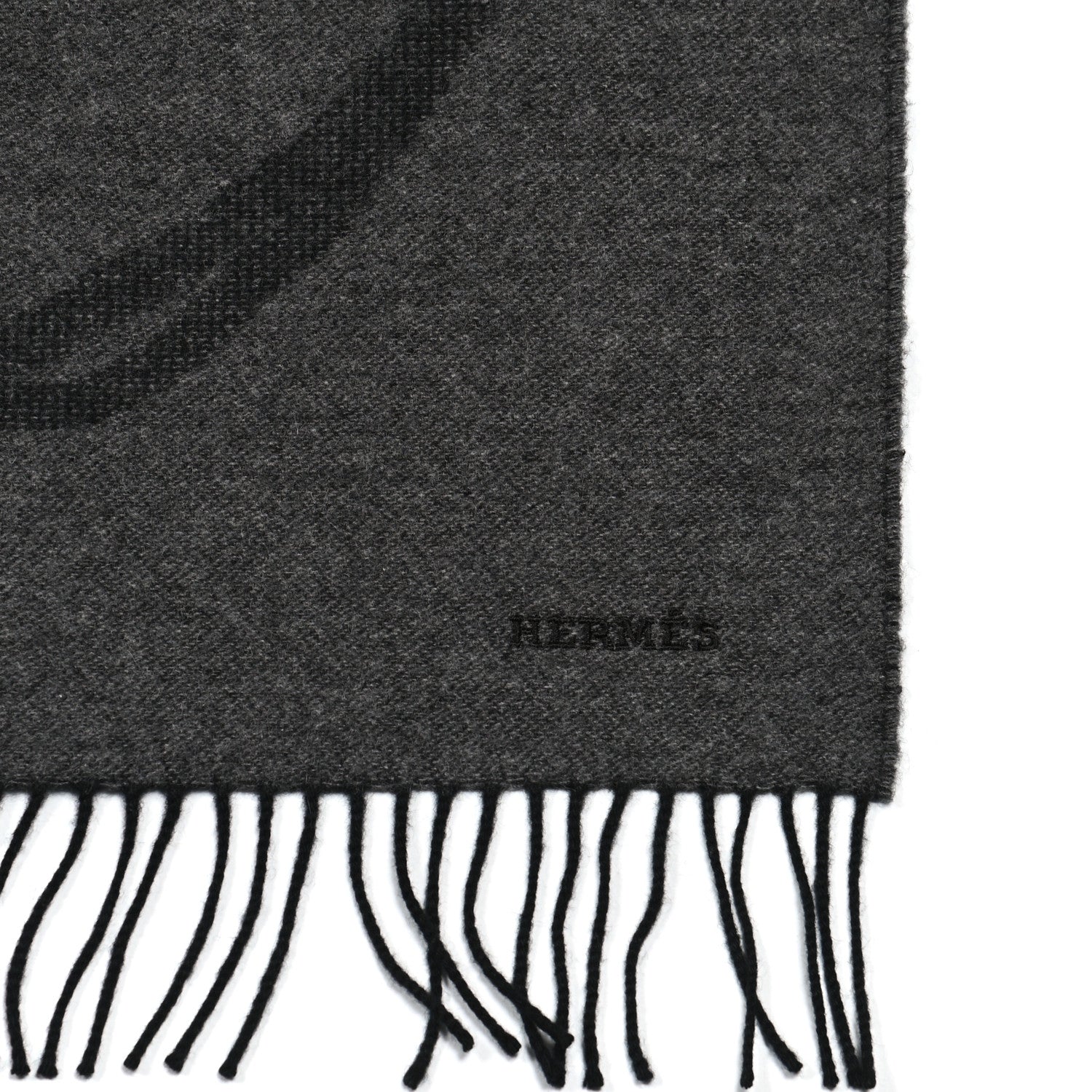 Hermes Cashmere Fringe Stole Black Gris Flanelle 3 of 4