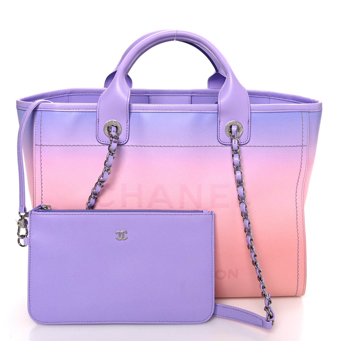 Shaded Calfskin Medium Deauville Tote Light Purple Pink Coral