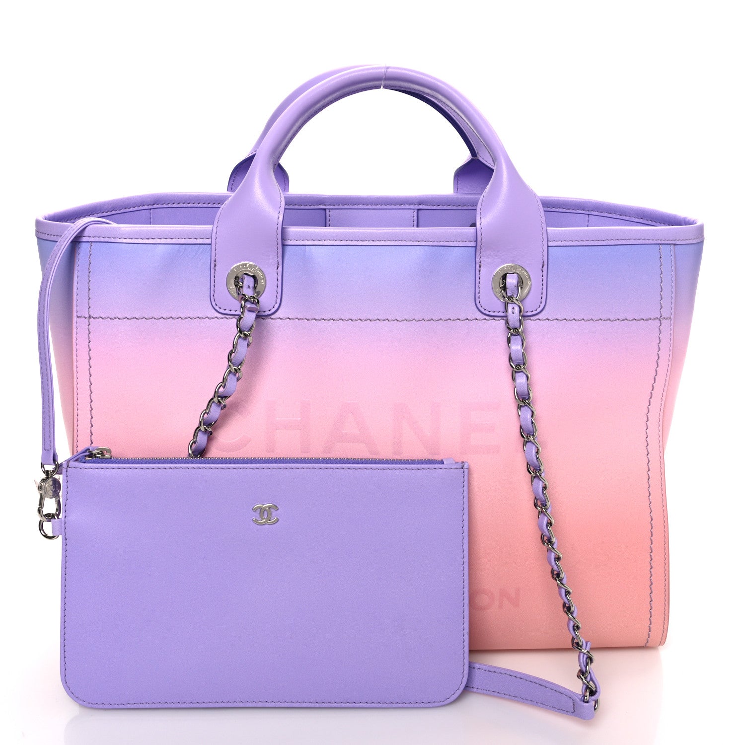 Chanel Shaded Calfskin Medium Deauville Tote Light Purple Pink Coral 3 of 15