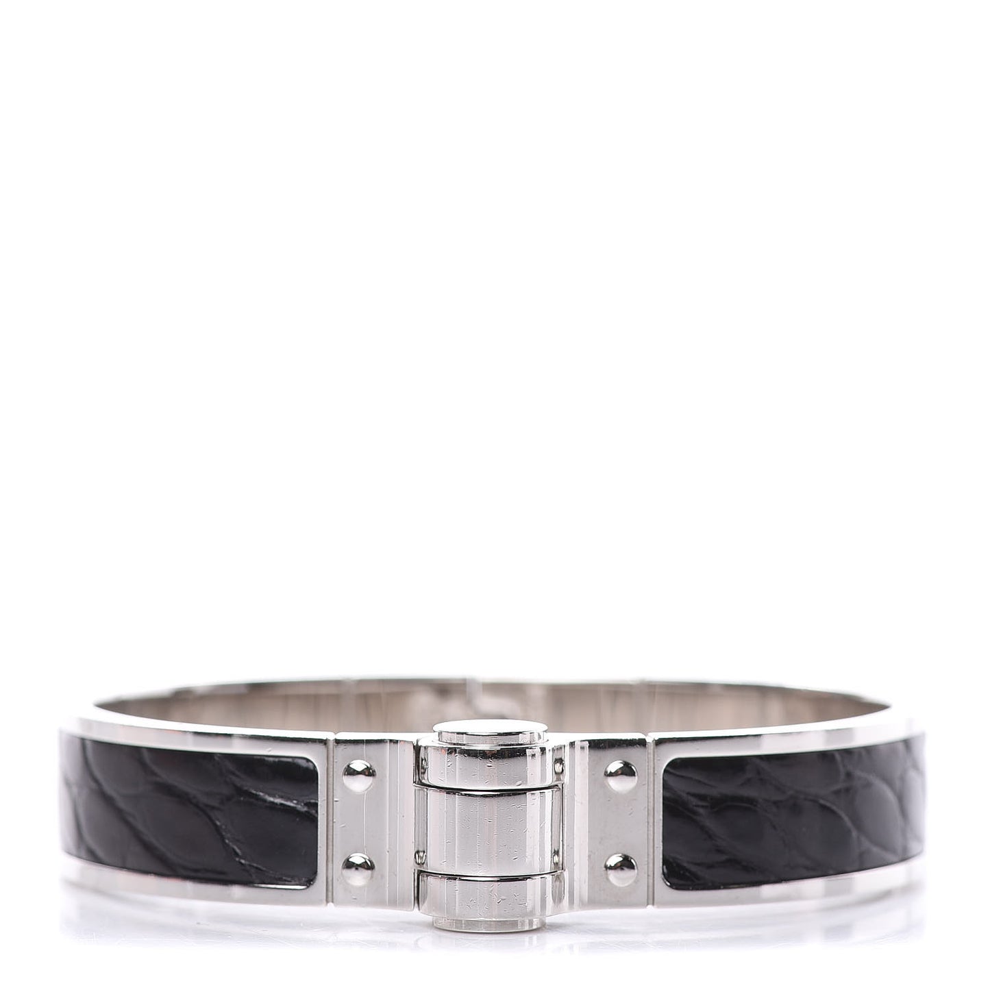 Shiny Alligator Narrow Hinged Bracelet S Black
