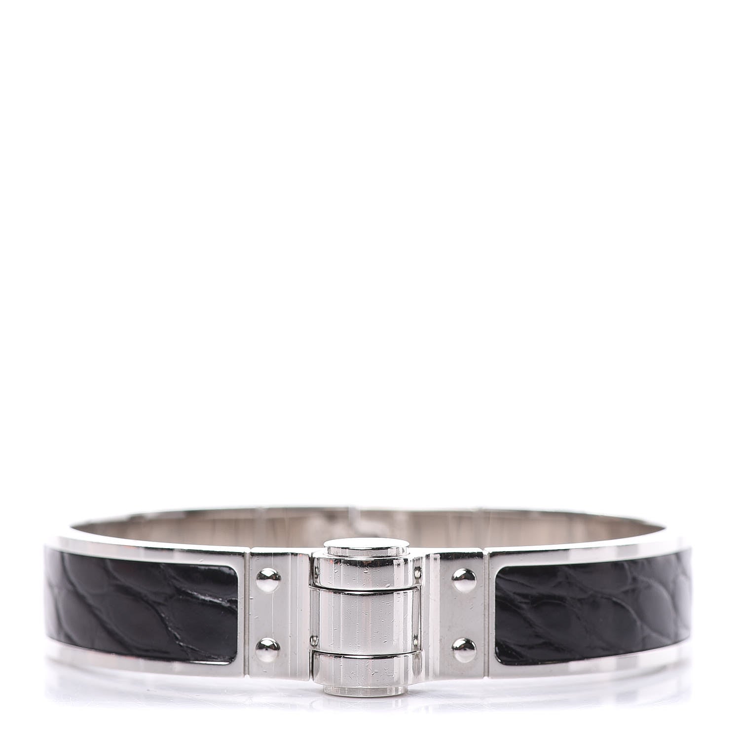 Hermes Shiny Alligator Narrow Hinged Bracelet S Black 1 of 6