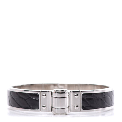 Hermes Shiny Alligator Narrow Hinged Bracelet S Black 1 of 6
