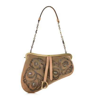 Christian Dior Canvas Calfskin Beaded Embroidered Mini Frame Saddle  Beige 1 of 10