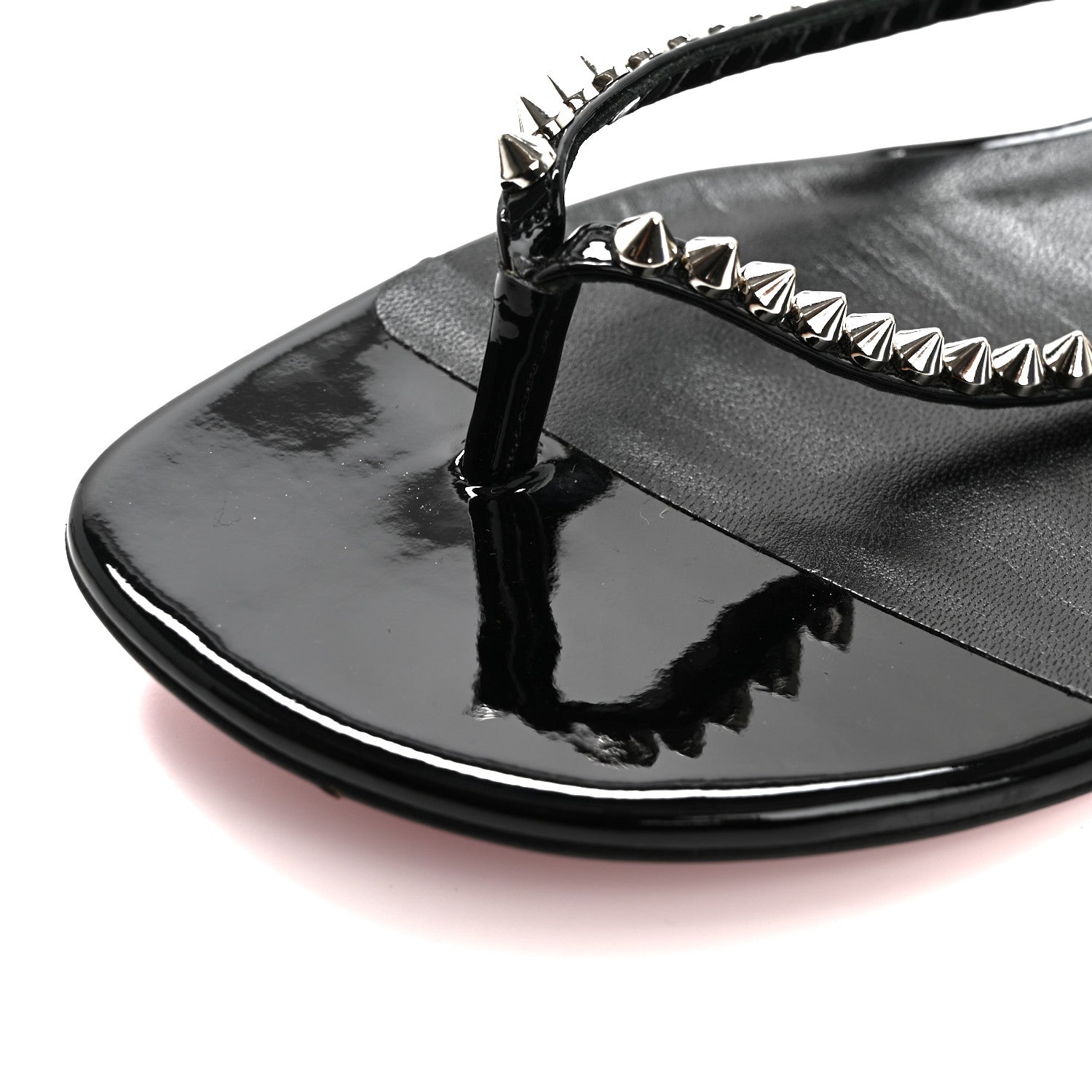 Christian Louboutin Patent Calfskin Spike So Me Tonguetta Flat Sandals 41 Black 11 of 11