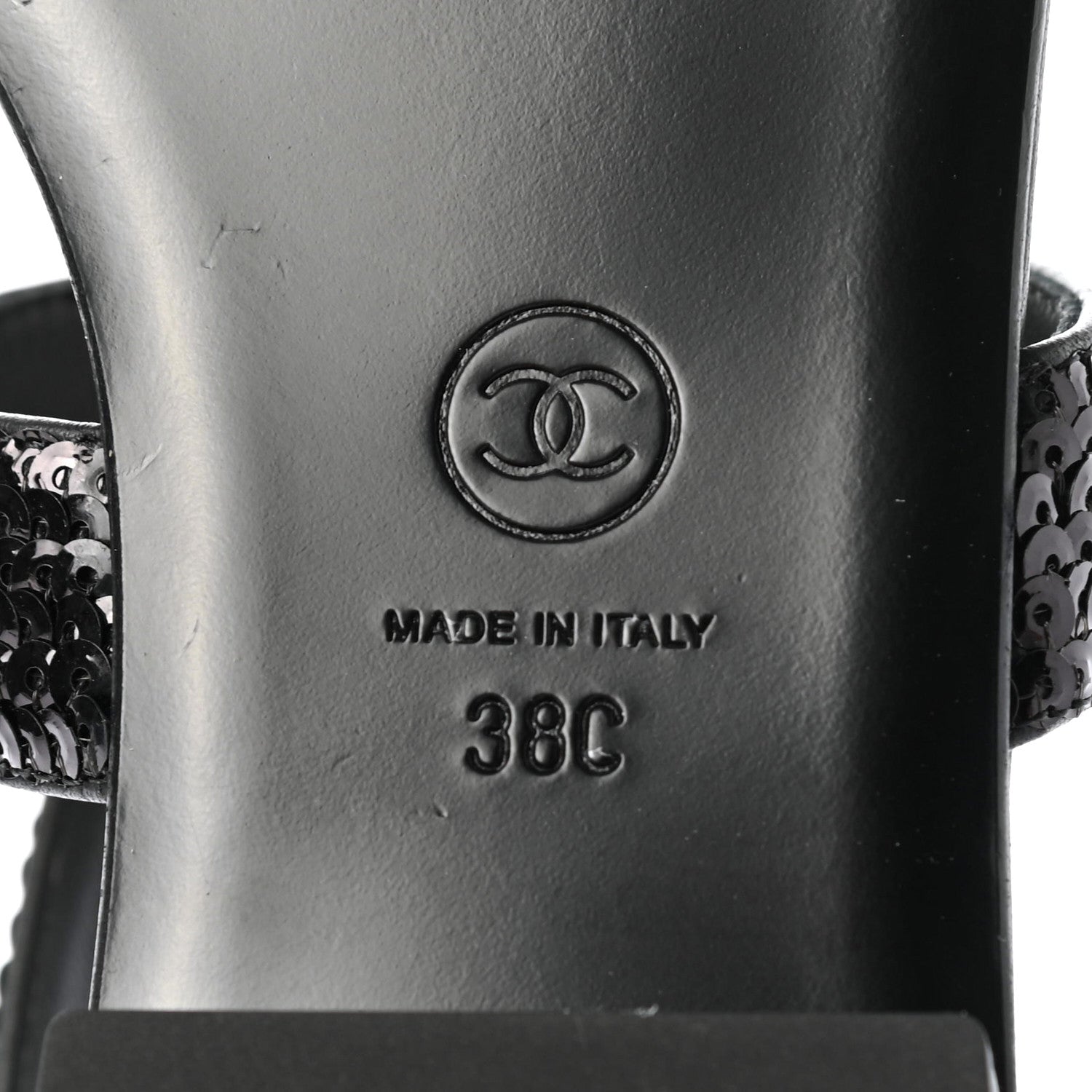 Chanel Lambskin Sequin Pearl CC Thong Sandals 38 Black 6 of 8