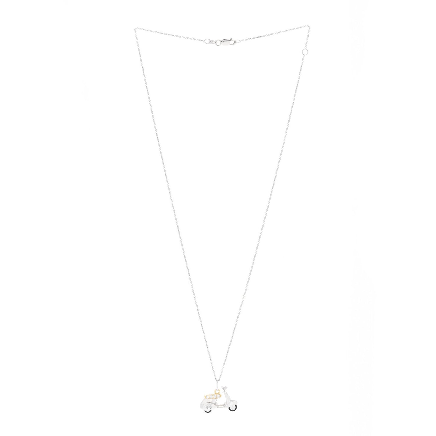 18K White Yellow Gold Diamond Scooter Pendant Necklace